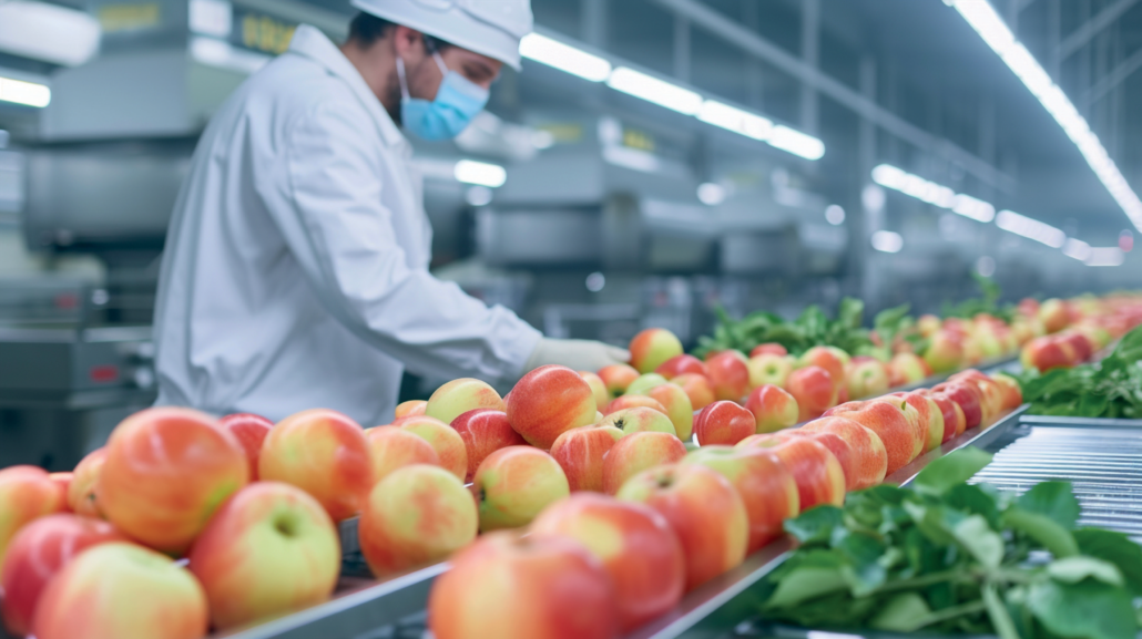 Selezione e lavorazione delle mele in uno stabilimento alimentare